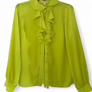 Riley & Rae Neon Yellow Ruffle Front Blouse